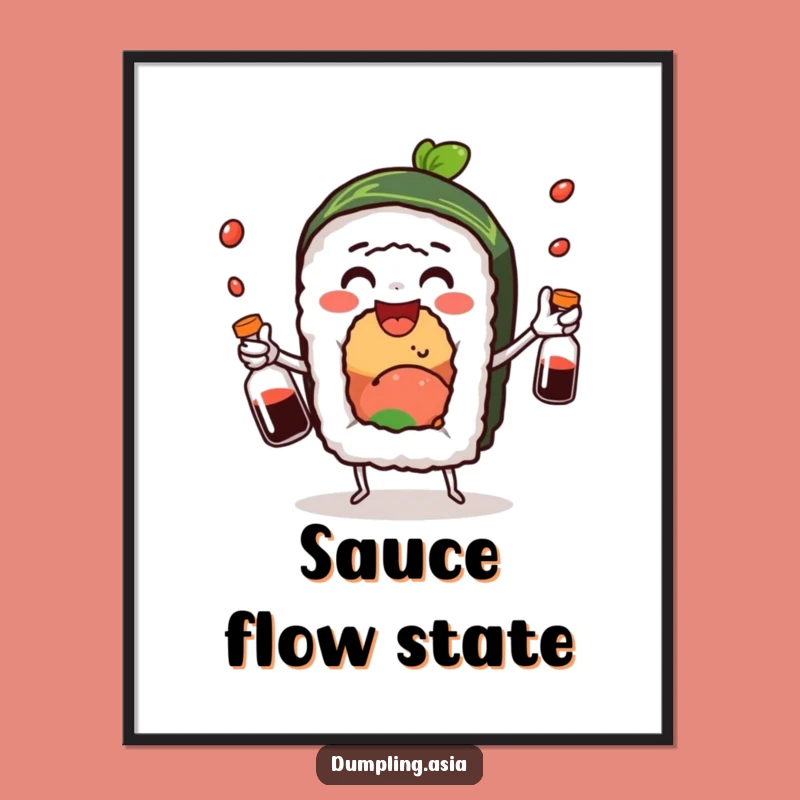Funny Sushi Roll Juggling Soy Sauce Digital Print - Instant Joyful Wall Decor