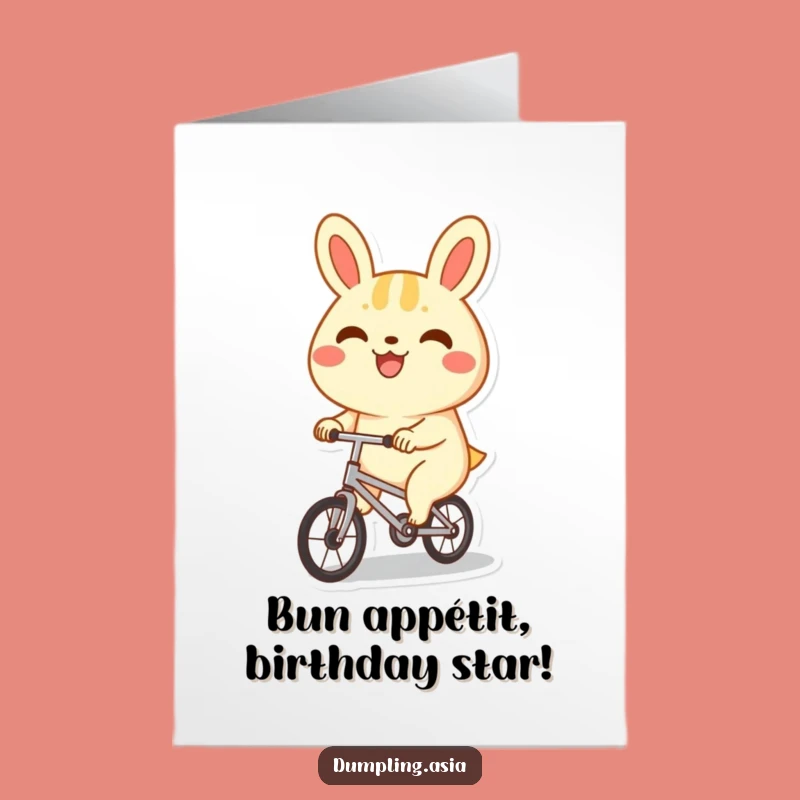 Free Printable Birthday Card: Happy Bao Bun Cycling, Funny Downloadable Gift