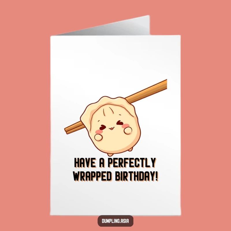 Free Printable Birthday Card: Giggling Gyoza Behind Chopstick, Funny Downloadable Gift