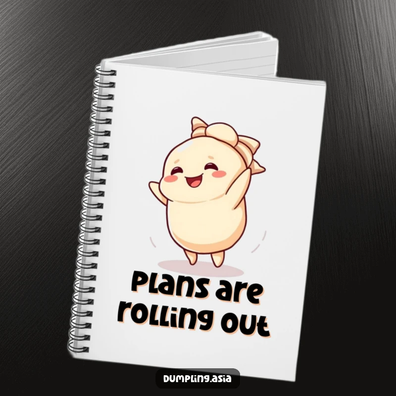Funny notebook with a smiling dumpling character doing a cartwheel, adding a playful touch to notes.